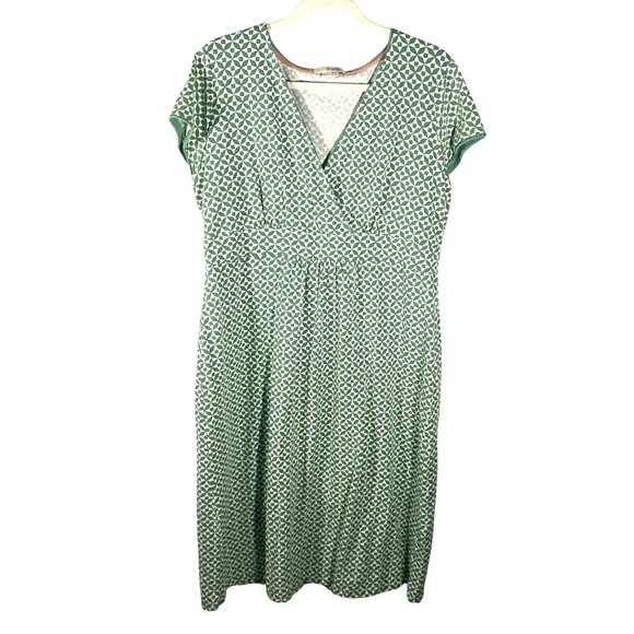 Boden Green Geometric Print stretch jersey cap sleeve Wrap Dress US 14L - Picture 1 of 10